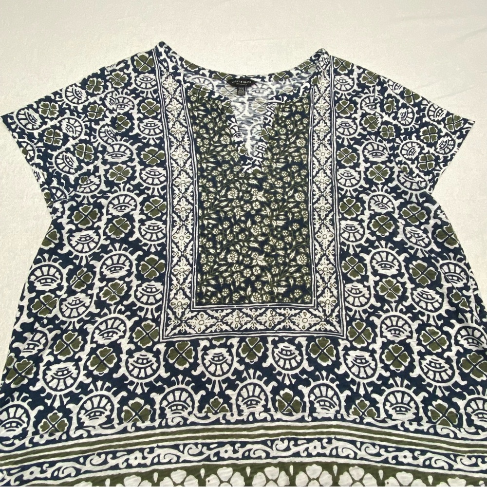 Lucky Brand Short Sleeve 1X Pullover Top Cotton Blend Comfy Casual V Neck Flowy - Picture 4 of 12